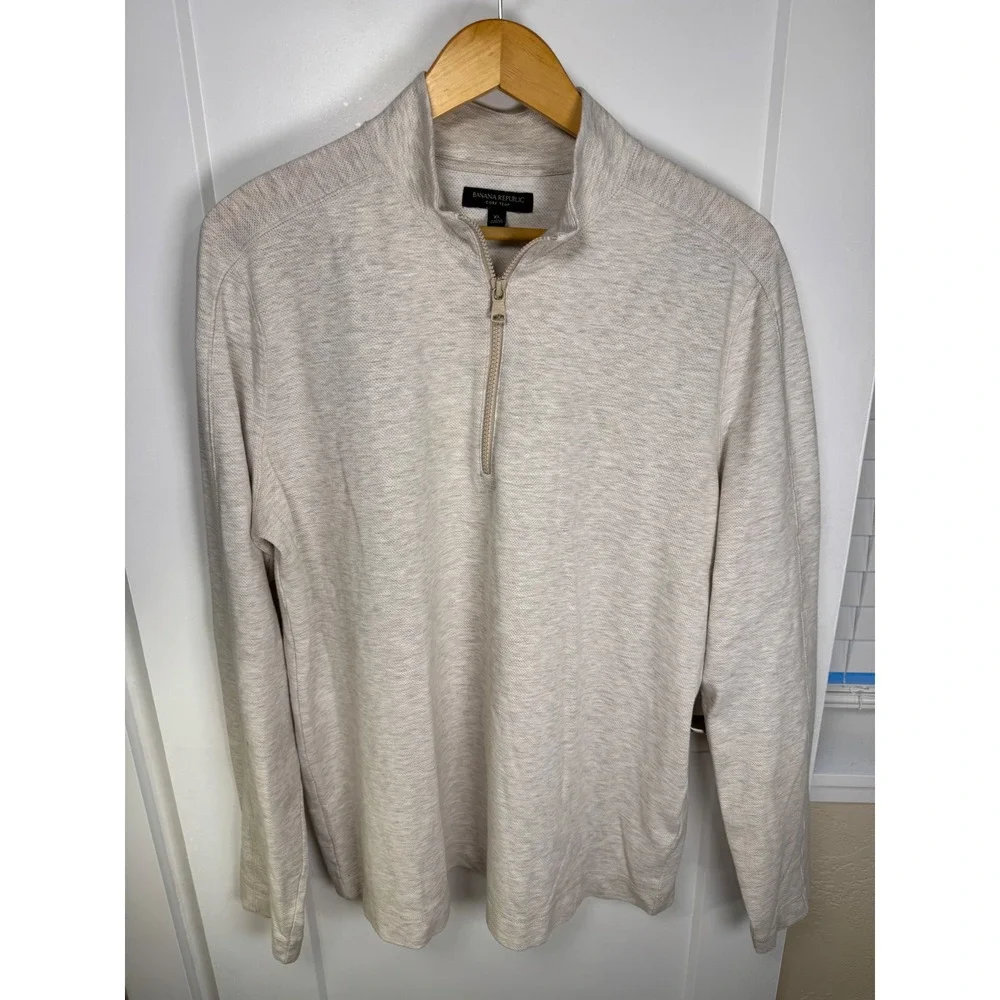 Banana Republic Core Temp Mens XL Quarter Zip Pullover Beige Heather 654536-00